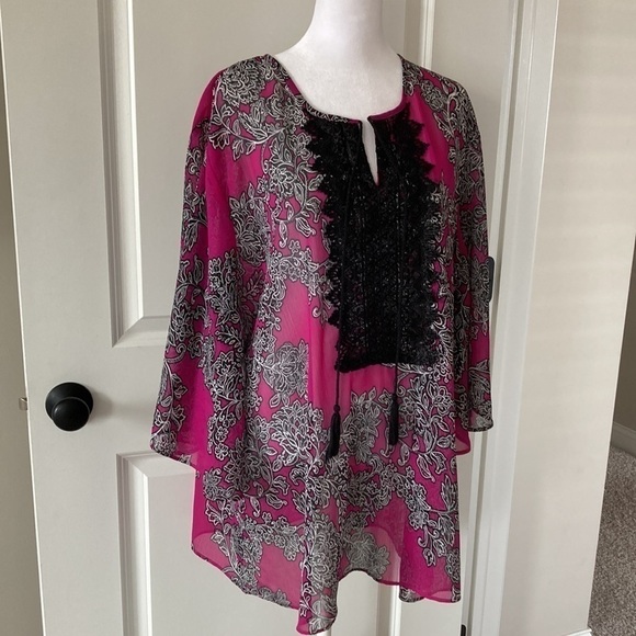 Catherines 18 womens blouse purple black sheer - Picture 5 of 9